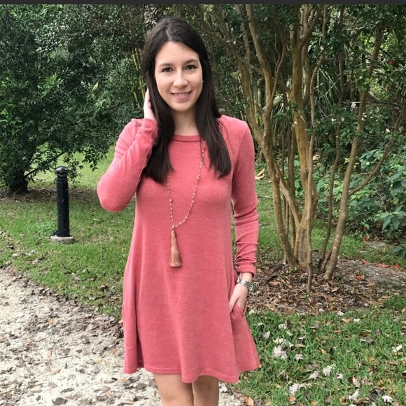 GIBIU Dresses & Skirts - Gibiu Two Pocket Brick Pink Long Sleeve Dress